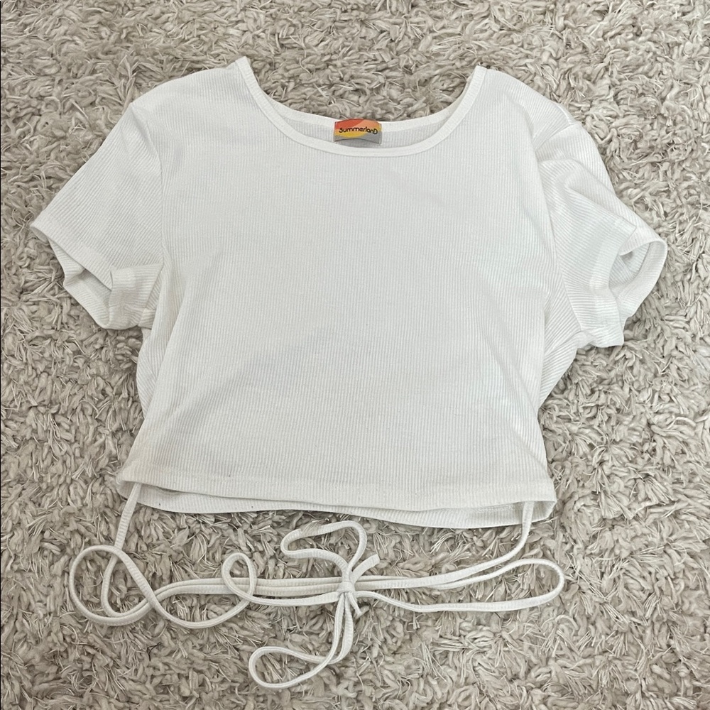 Urban Outfitters White Ribbed Tie-Front Tee